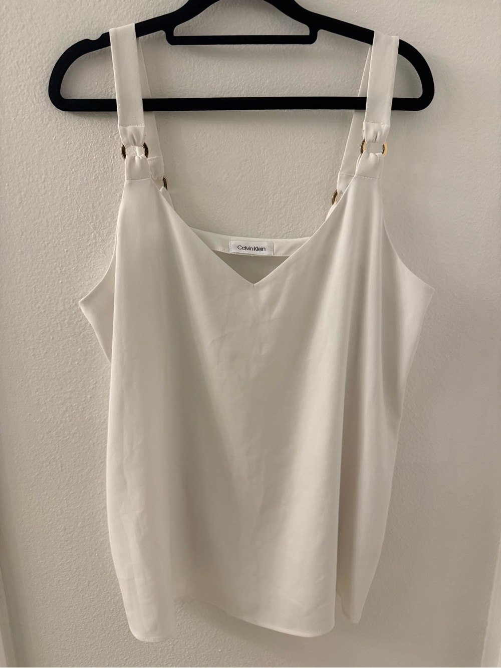 Calvin Klein White V-Neck Camisole with Gold Ring Straps